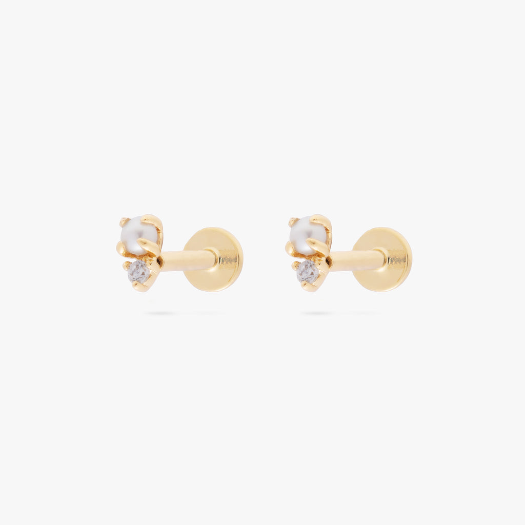14K Stacked CZ Flatback Stud