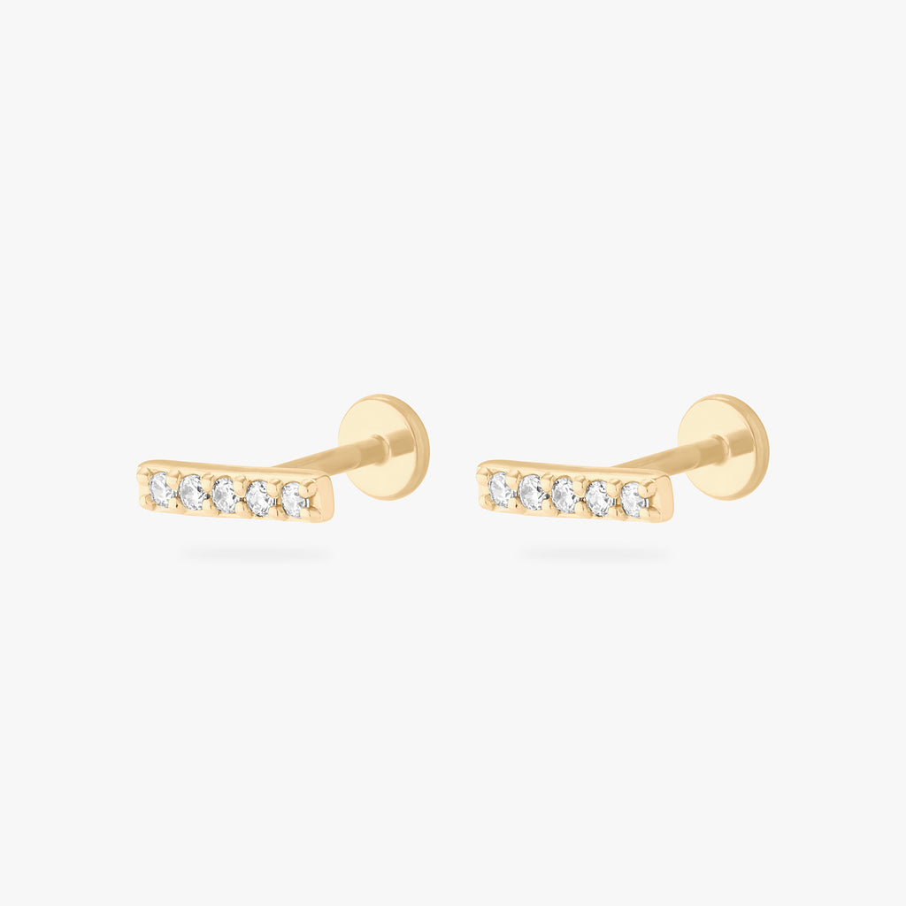 14K Pave Bar Flatback