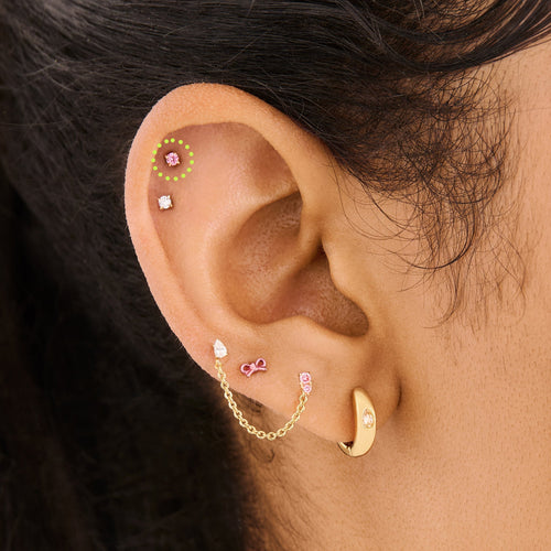 14K Mini Pink Diamond Flatback