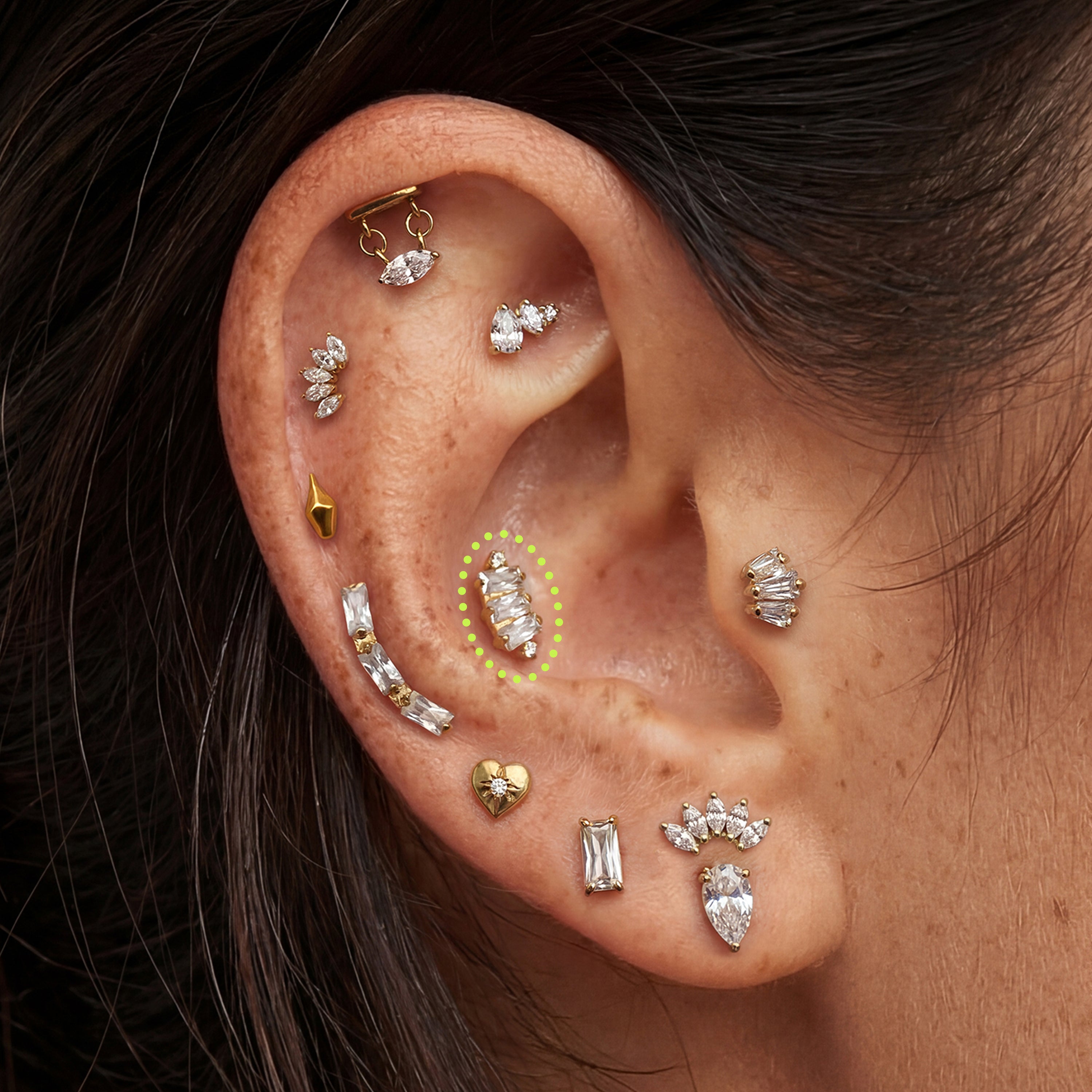 Golden Titanium Baguette Cluster Flatback Stud