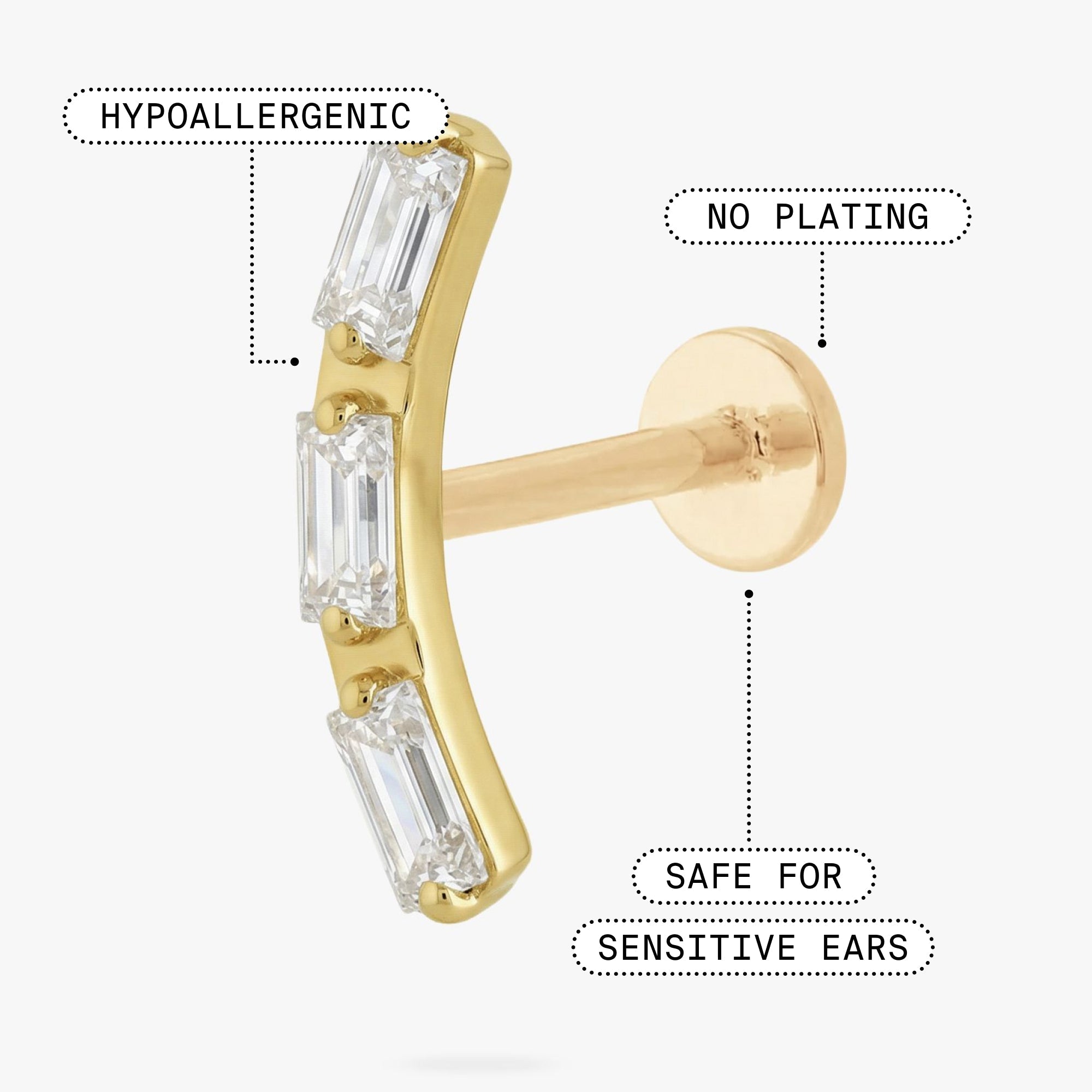 Golden Titanium Curved Baguette Flatback Stud