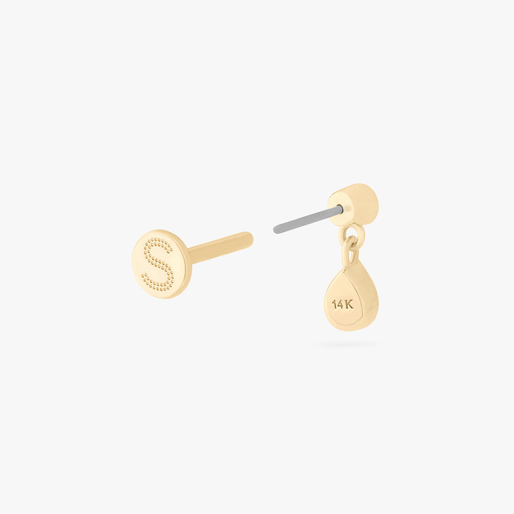 14K CZ Bezel Pear Dangle Flatback Stud