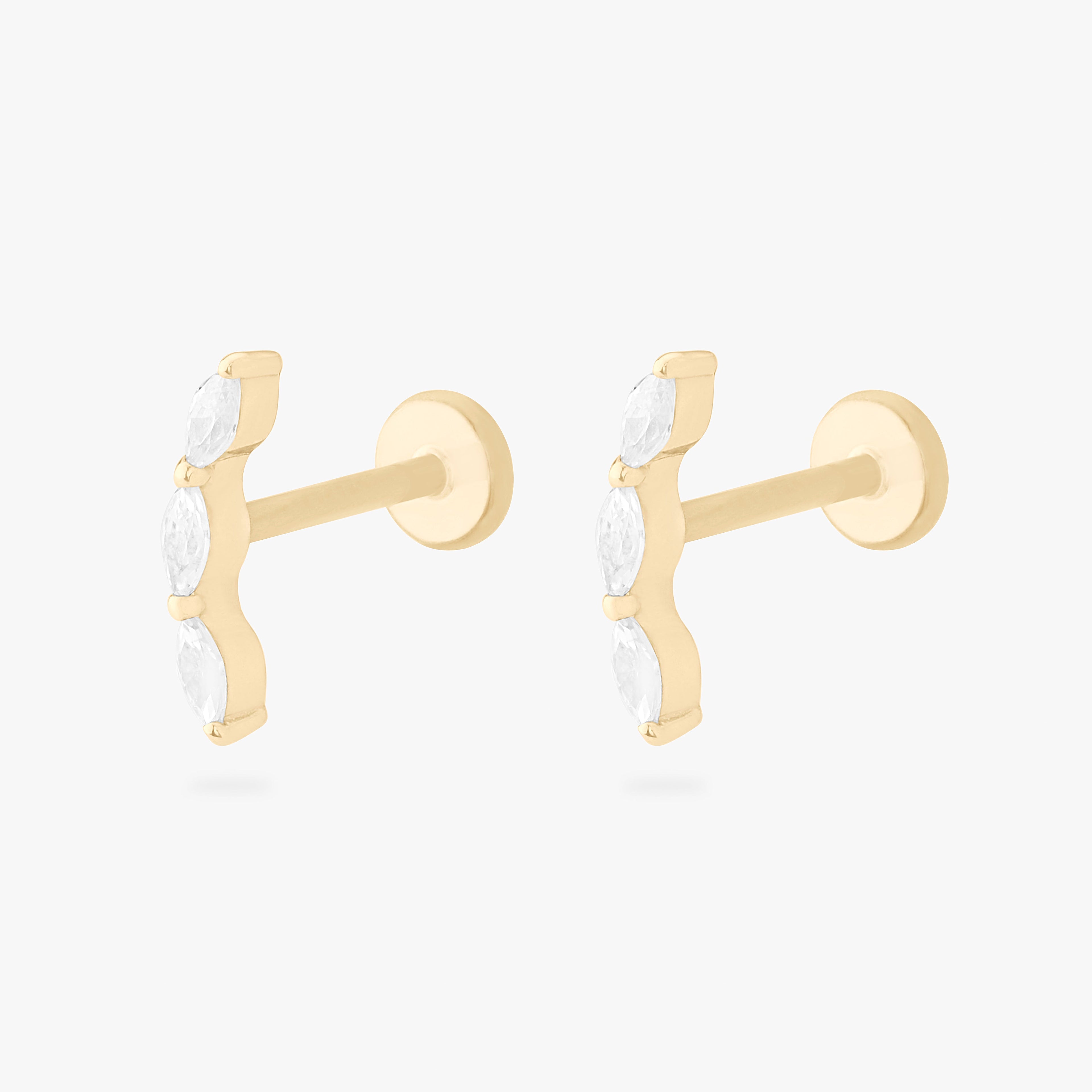 14K Curved CZ Pear Flatback Stud