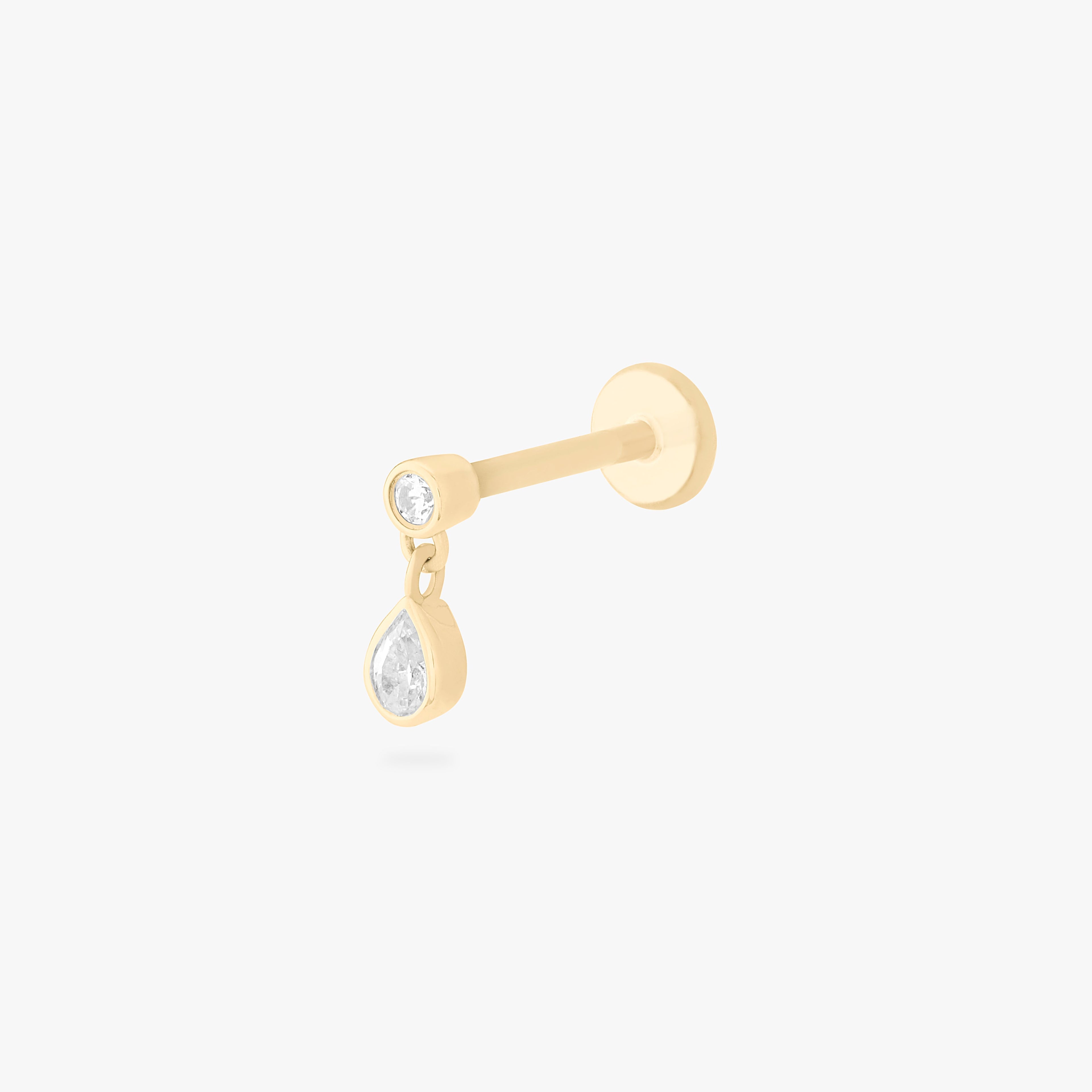 14K CZ Bezel Pear Dangle Flatback Stud