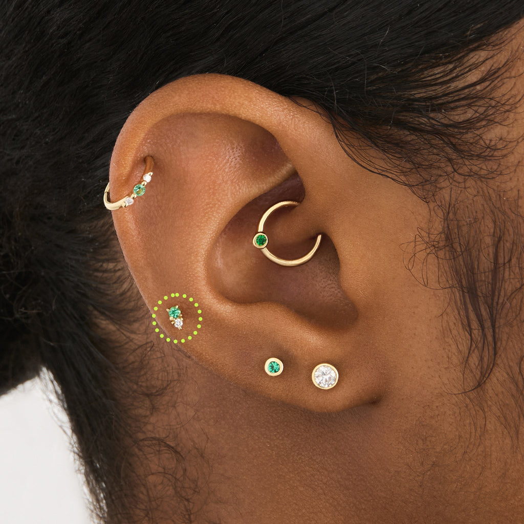 14K Stacked CZ Flatback Stud