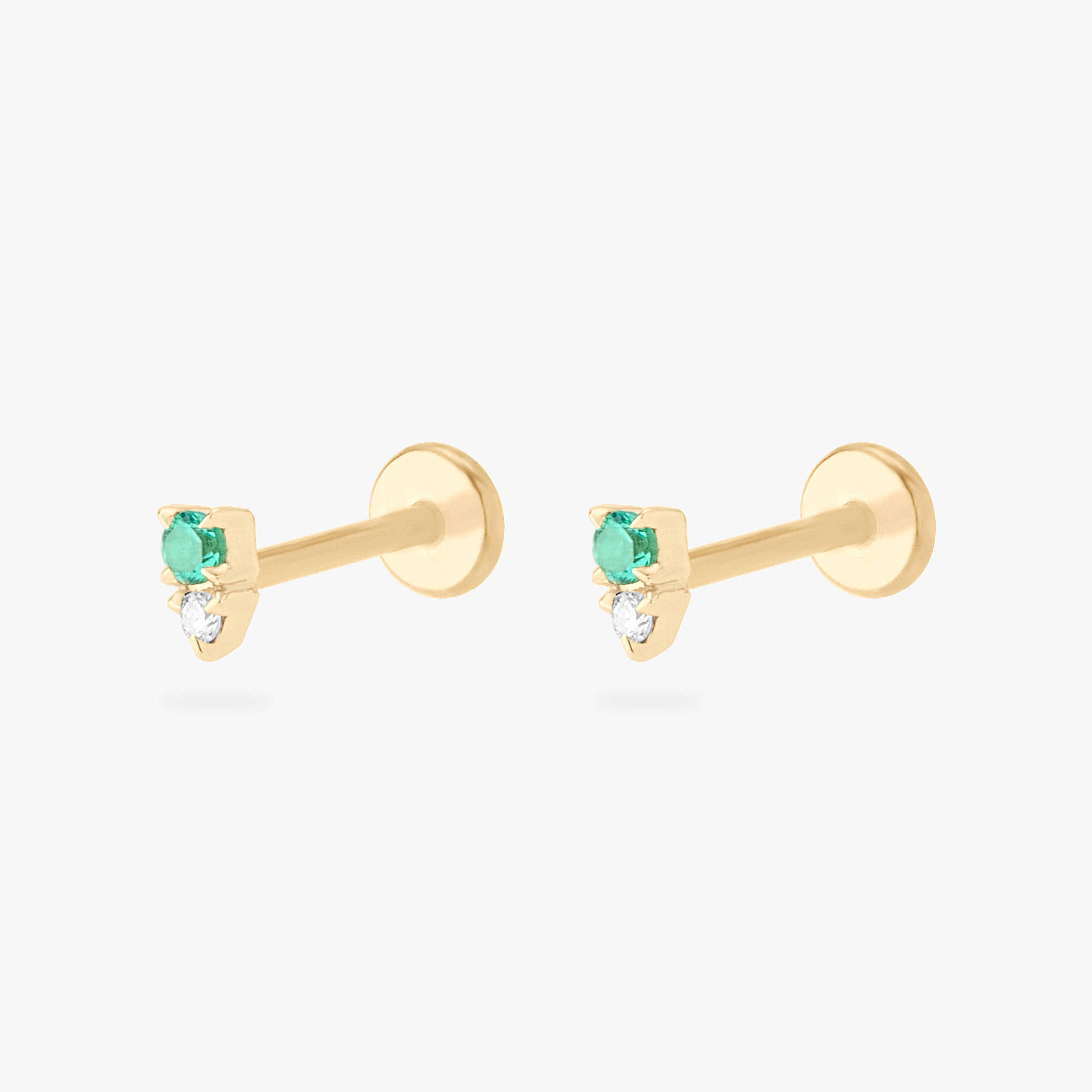 14K Stacked CZ Flatback Stud