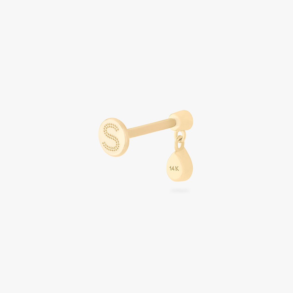 14K CZ Bezel Pear Dangle Flatback Stud